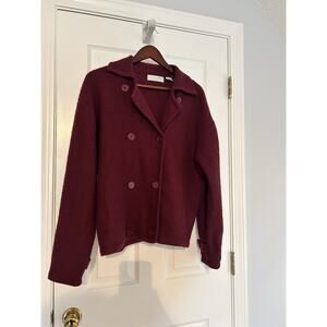 Valerie Stevens 100% Wool Double Breasted Jacket Cardigan Blazer Burgundy M